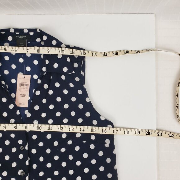 Ann Taylor Petite XSP Navy Blue White Polka Dot Sleeveless Blouse Top NWT Womens - Picture 11 of 13